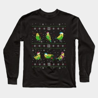 Green Budgie Ugly Christmas Pattern Long Sleeve T-Shirt